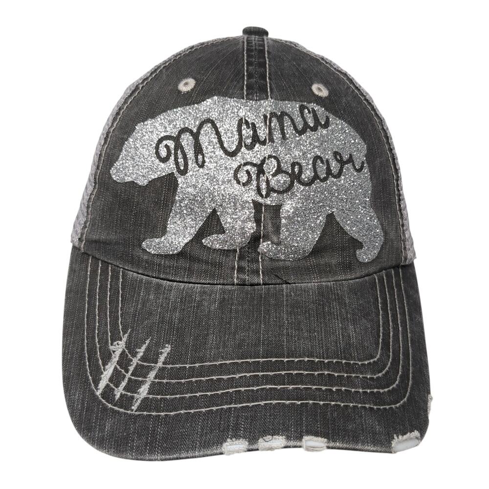 Mama Bear Strapback Trucker Hat Gray One Size Adjustable Distressed Mesh Back Ha